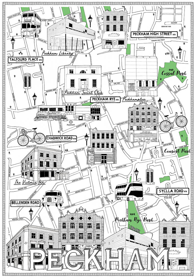 Peckham Map Print Illustration The London Gift Shop