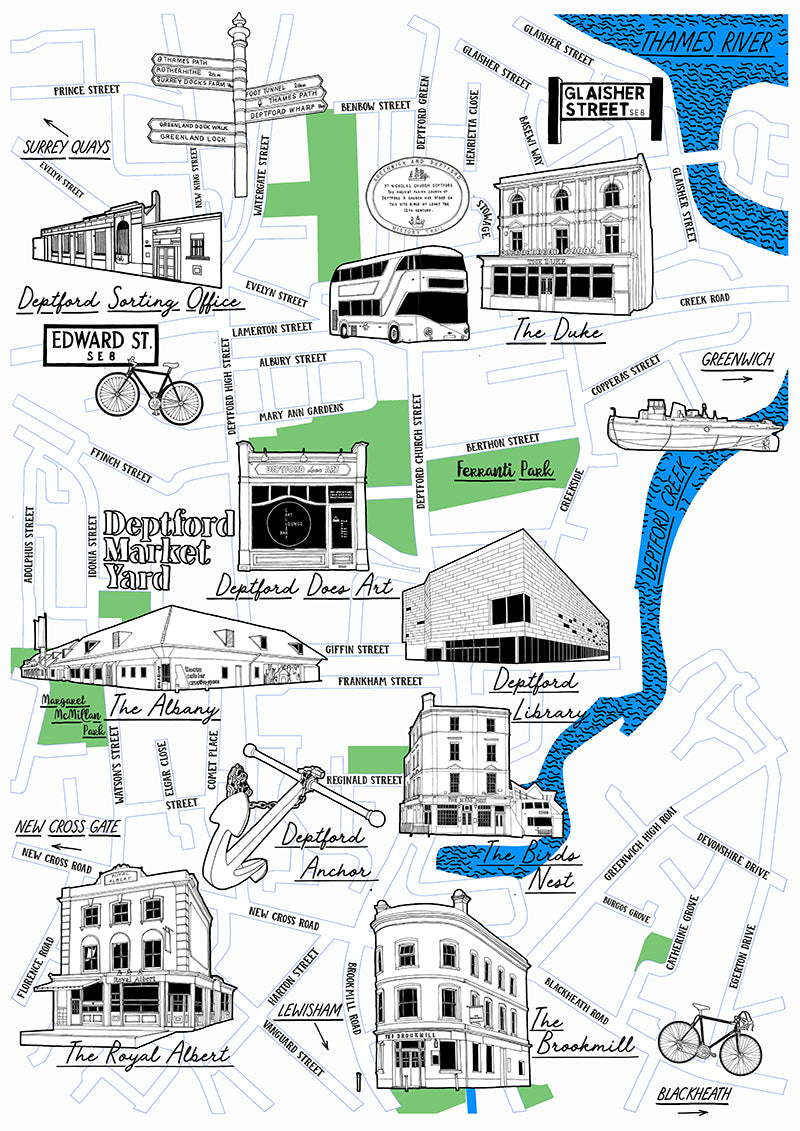 Deptford Illustrated Map The London Gift Shop Deptford illustrated map the london gift shop