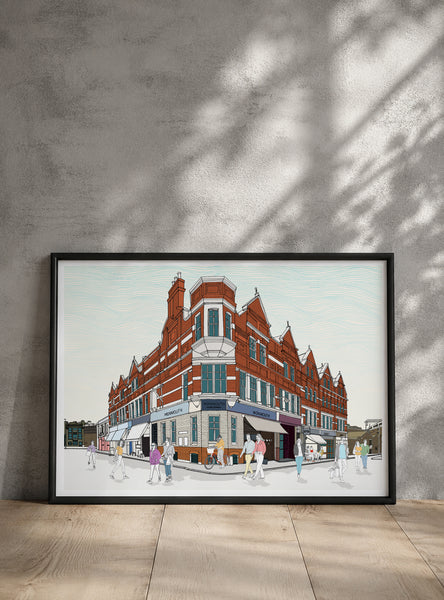 Hand-Drawn Illustration of Monmouth Coffee, Borough Market, London
