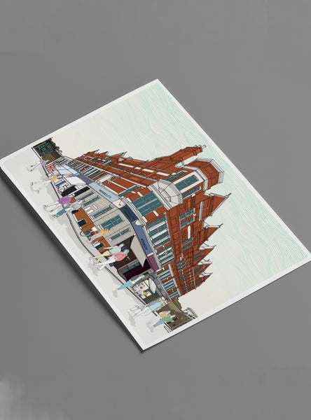 Hand-Drawn Illustration of Monmouth Coffee, Borough Market, London