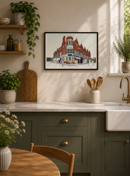 Hand-Drawn Illustration of Monmouth Coffee, Borough Market, London