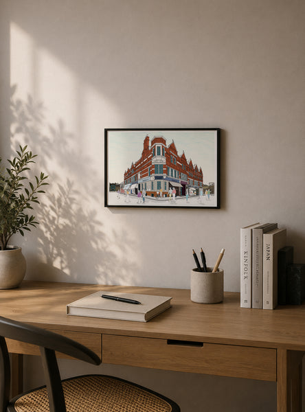 Hand-Drawn Illustration of Monmouth Coffee, Borough Market, London
