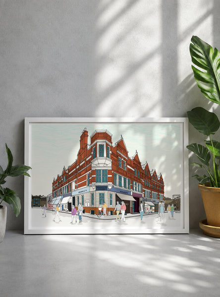Hand-Drawn Illustration of Monmouth Coffee, Borough Market, London
