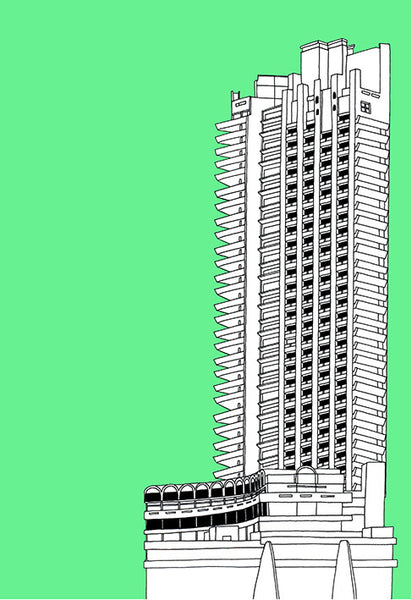 Barbican Tower Screen print Illustration Jitesh Patel