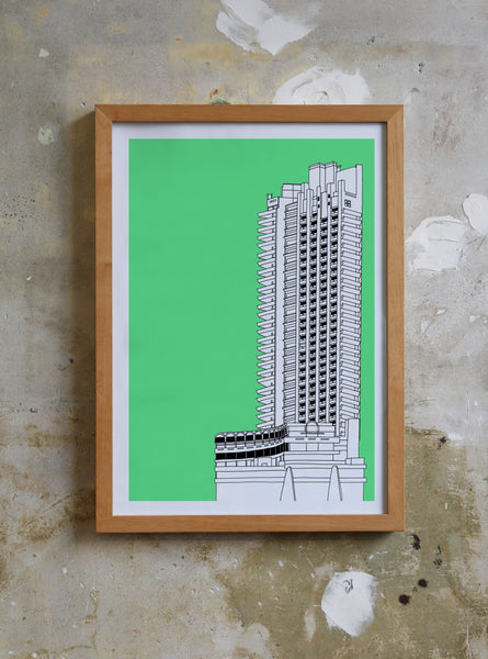 Barbican Tower Screen print Illustration Jitesh Patel
