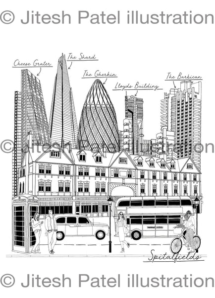 Spitalfields London Scene Drawing Illustration Jitesh Patel