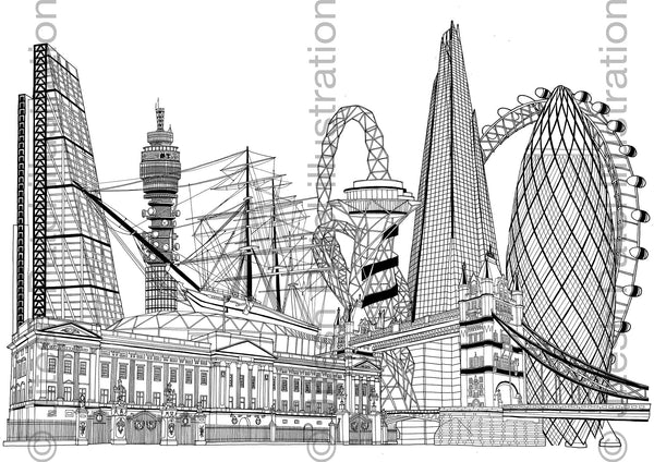 London Black & White Skyline Scene