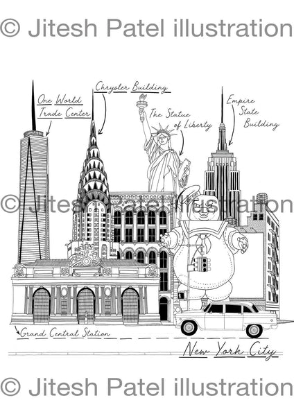 New York Scene Drawing illustration Jitesh Patel