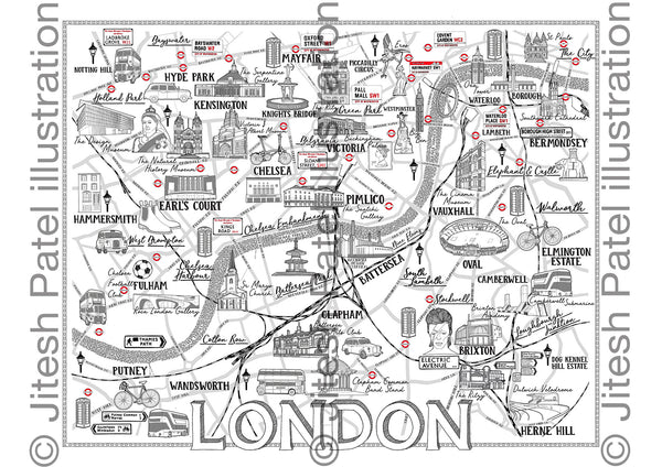 Expanded Central London Map Illustration Jitesh Patel